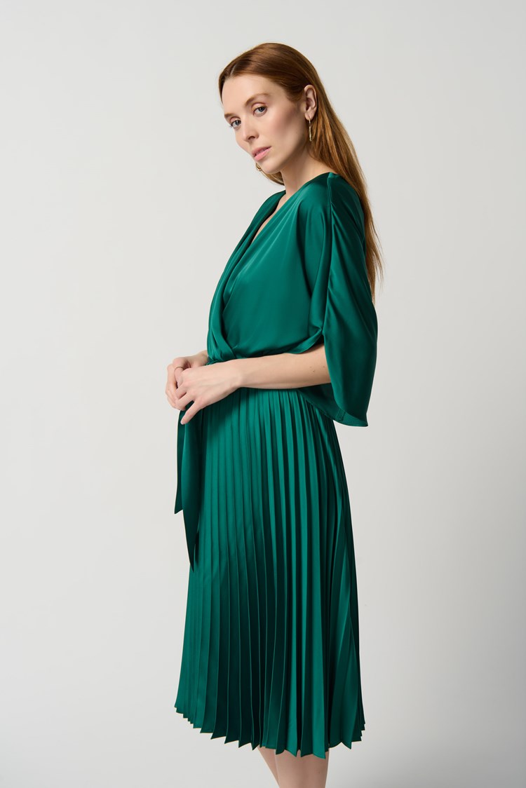Joseph Ribkoff Satin & Flare Dress w/ Waist Sash Joseph Ribkoff Satin & Flare Dress w/ Waist Sash