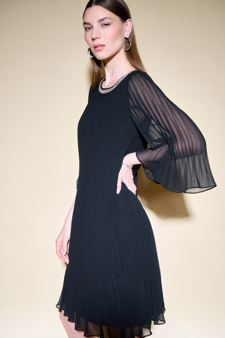Black Embellished Chiffon Trapeze Dress | Joseph Ribkoff 8 (UK 10) Black Embellished Chiffon Trapeze Dress | Joseph Ribkoff 8 (UK 10)