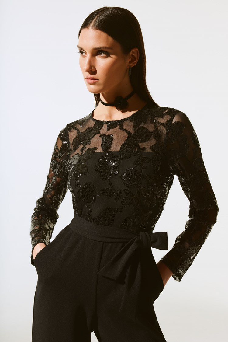JOSEPH RIBKOFF SCUBA CREPE & SEQUIN MESH JUMPSUIT – The Apple Tree