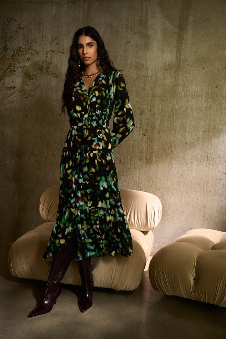 JOSEPH RIBKOFF ABSTRACT PRINT GEORGETTE MAXI DRESS