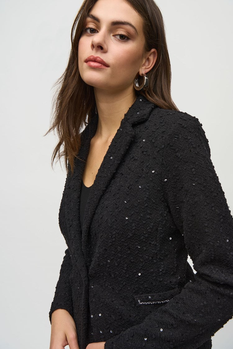 JOSEPH RIBKOFF SEQUIN BOUCLE' BLAZER W/CHAIN TRIM – The
