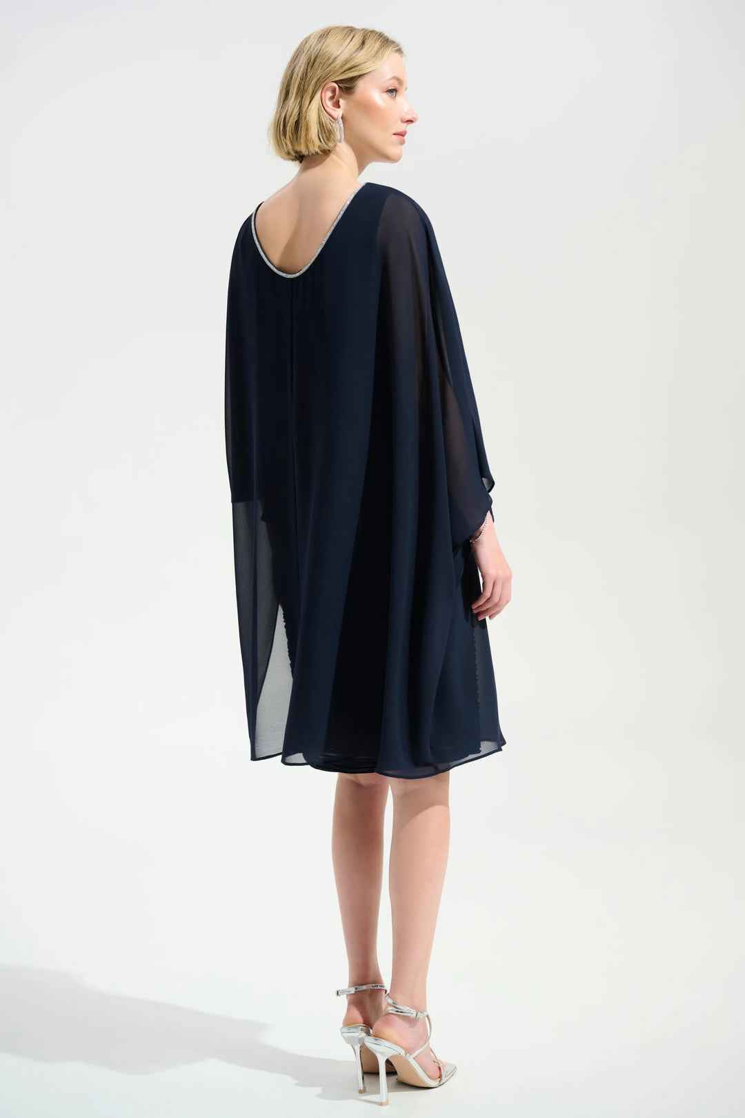 Joseph Ribkoff Sheath Dress With Chiffon Poncho Overlay Style 261707 Midnight Blue / 14