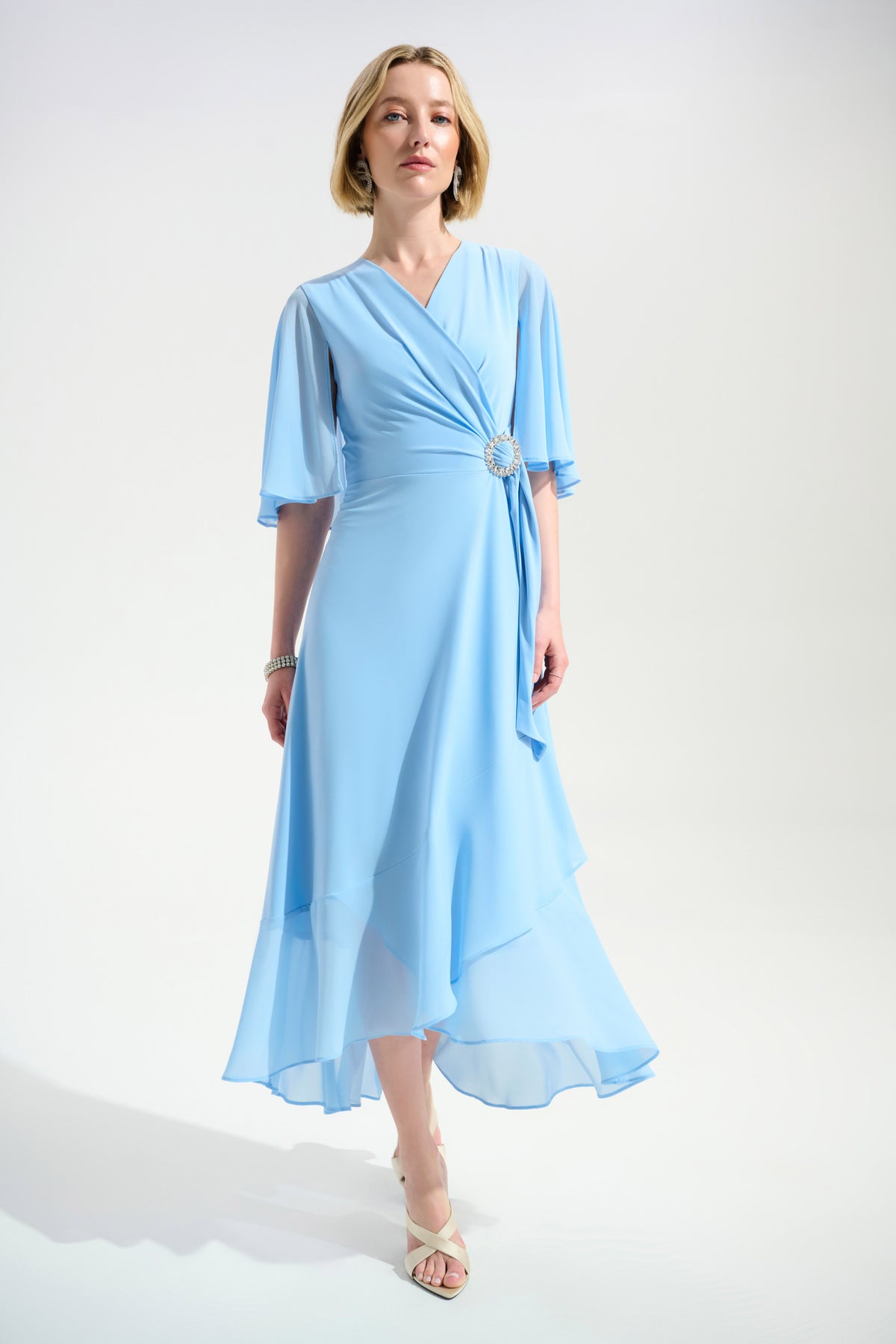 long sleeve flowy wrap dress Forest Green Silk Satin Wrap Dress with Ruffle Hem, Long Sleeve Midi for Women