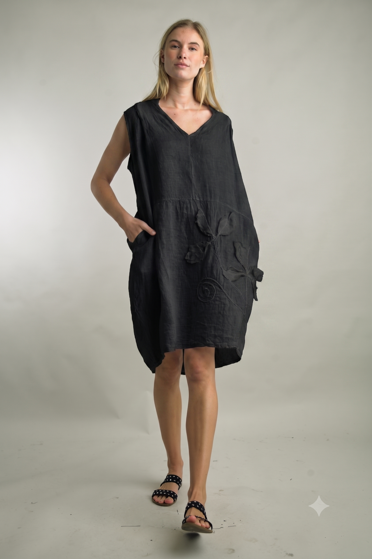tempo paris linen dress Tempo Paris Beige Abstract Linen Tunic Dress Made in Italy